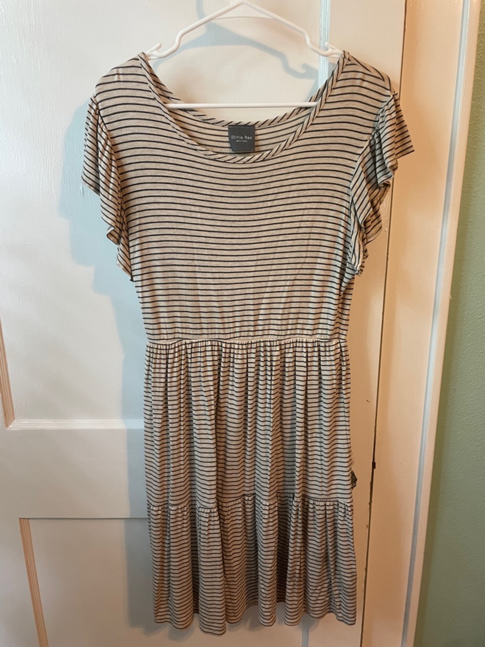 Olivia Rae Black & Cream Striped Short Sleeve Tiered Dress